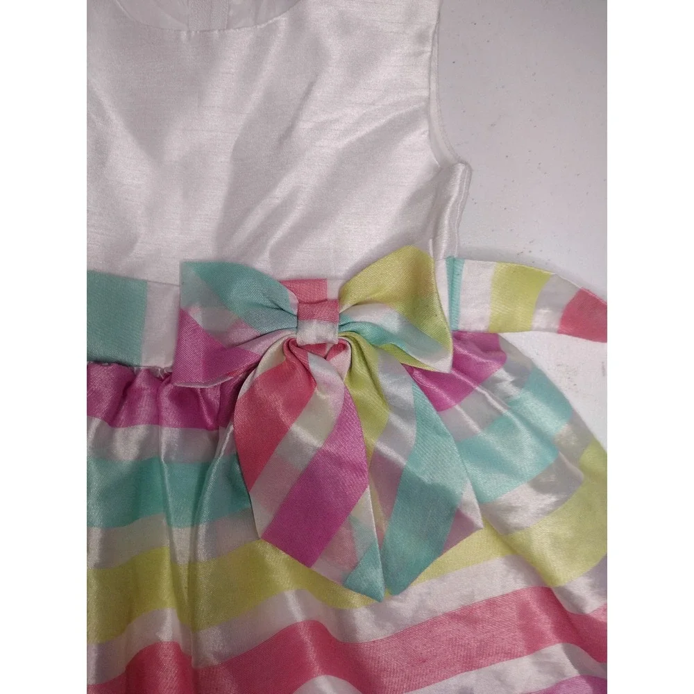 Rare Editions Girls 4T White Striped Bow Party Dress Easter‎ Spring